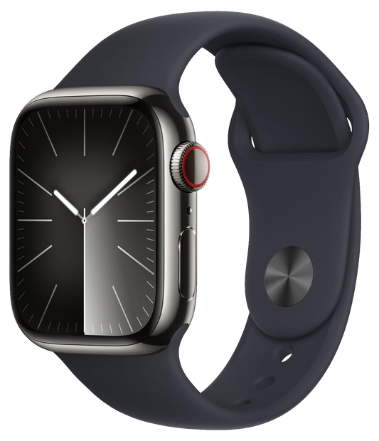 Apple Watch 9 LTE Graphit Edelstahl 41mm Sportarmband Mitternacht S/M MRJ83 - Ohne Vertrag