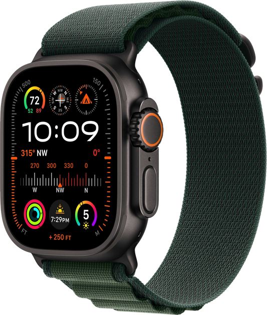 Apple Watch Ultra 2 2024 LTE Schwarz Titan 49mm Alpine Loop Dunkelgrün M MX4R3 - Ohne Vertrag