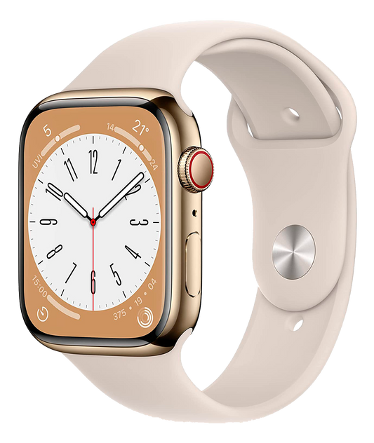 Apple Watch 8 LTE Gold Edelstahl 45mm Sportarmband Polarstern MNKM3 - Ohne Vertrag