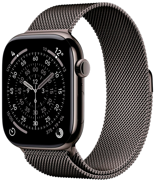 Apple Watch 11 5G Titan Schiefer Titan 46mm Milanaise Armband Schiefer M/L MFD44 - Ohne Vertrag