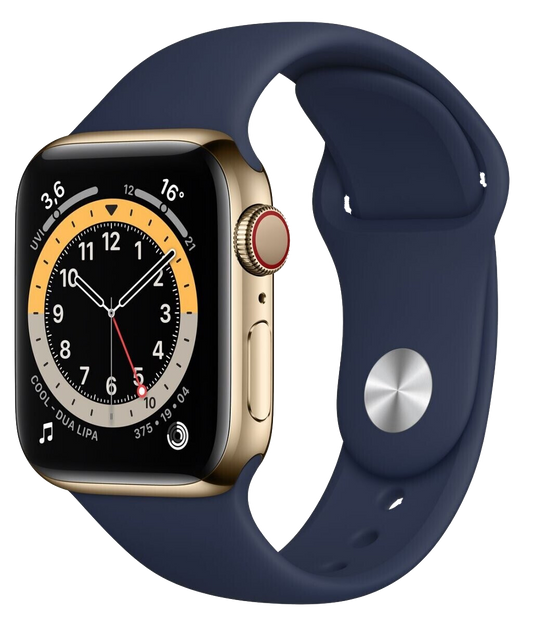 Apple Watch 6 LTE Gold Edelstahl 44mm Sportarmband Dunkelmarine MJXN3 - Ohne Vertrag