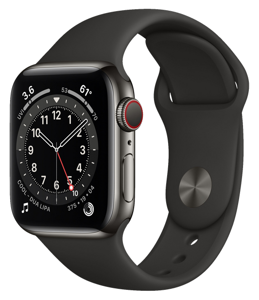 Apple Watch 6 LTE schwarz Edelstahl 40mm Sportarmband schwarz M06X3 - Ohne Vertrag