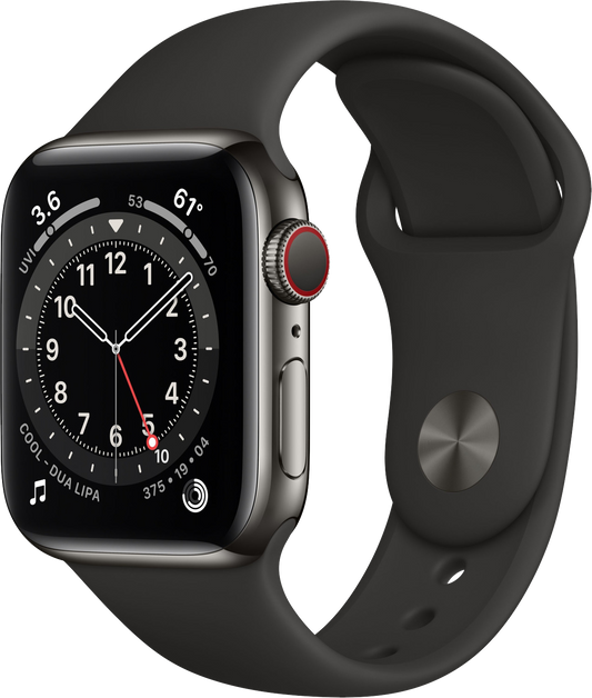 Apple Watch 6 LTE schwarz Edelstahl 40 mm Sportarmband Schwarz - Onhe Vertrag