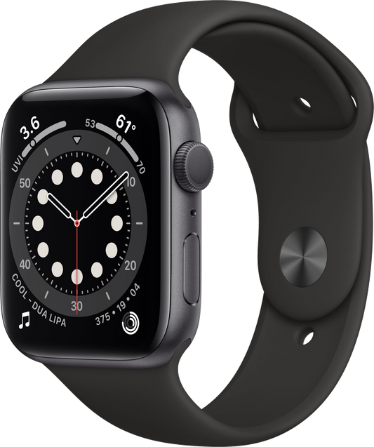 Apple Watch 6 Space Grau Aluminium 44mm Sportarmband Schwarz M00H3 - Ohne Vertrag