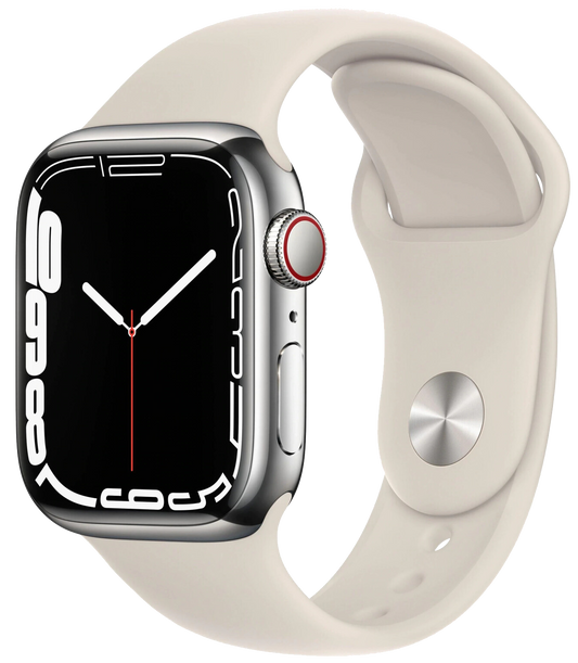 Apple Watch 7 4G 45mm Edelstahl Sportarmband Polarstern MKJV3 - Ohne Vertrag