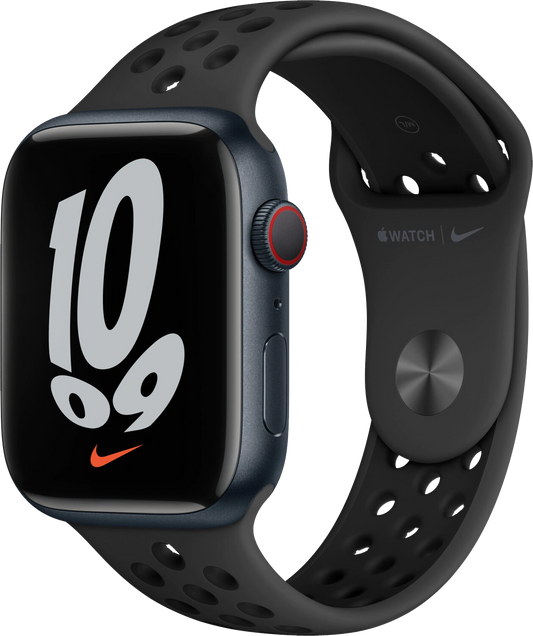 Apple Watch 7 Nike 4G 45mm Alu Sportarmband Schwarz MKL53 - Onhe Vertrag