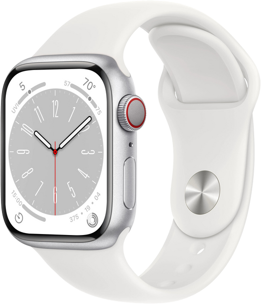 Apple Watch 8 LTE Silver Alu 41mm Sportarmband Weiß MP4A3 - Ohne Vertrag