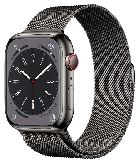 Apple Watch 8 LTE Edelstahl Graphit 45mm Milanaise Graphit MNKX3 - Ohne Vertrag