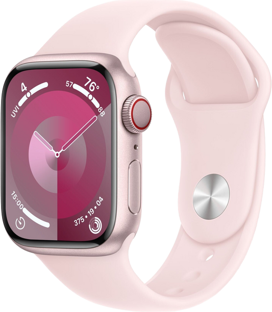 Apple Watch 9 LTE Alu 41mm Sportarmband Pink S/M MRHY3 - Ohne Vertrag