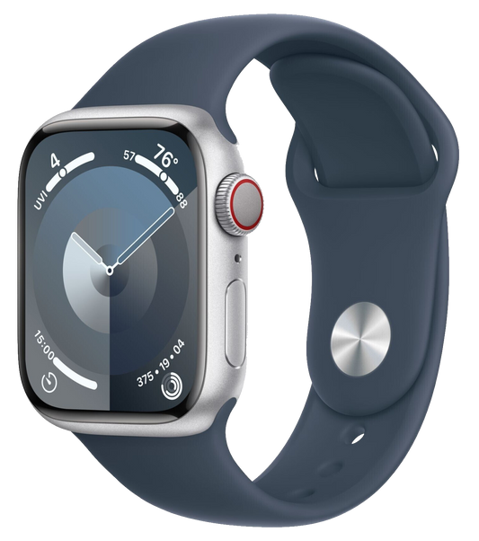 Apple Watch 9 LTE Silber Alu 41mm Sportarmband Sturmblau S/M MRHV3 - Ohne Vertrag