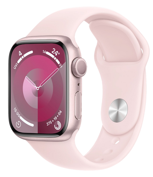 Apple Watch Series 9 GPS Rose Aluminium 41 mm Sportarmband Hellrosa S/M MR933 - Ohne Vertrag