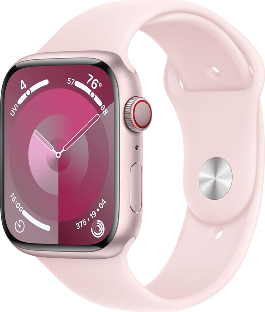 Apple Watch 9 GPS Rosa Alu 45mm Sportarmband Hellrosa S/M MR9G3 - Ohne Vertrag