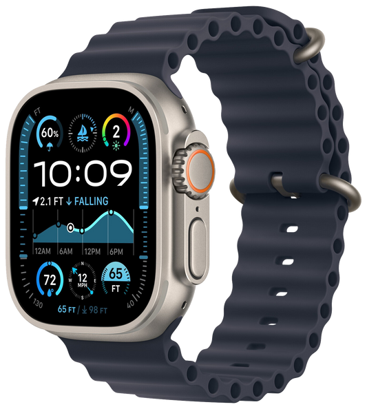 Apple Watch Ultra 2 2024 LTE Natur Titan 49mm Ocean Armband Marine MX4D3F - Ohne Vertrag