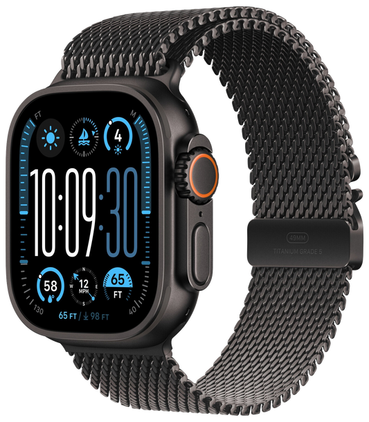 Apple Watch Ultra 2 (2024) LTE Schwarz Titan 49mm Milanaise Armband Schwarz M MX5U3 - Ohne Vertrag