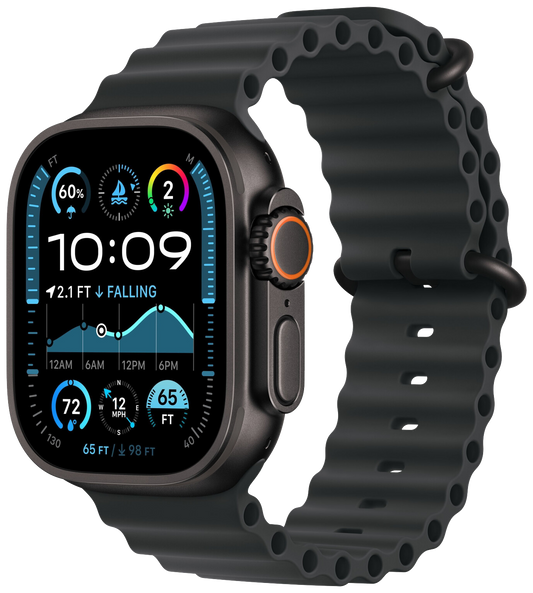 Apple Watch Ultra 2 2024 Titan Schwarz 49mm Ocean Armband Schwarz MX4P3 - Ohne Vertrag