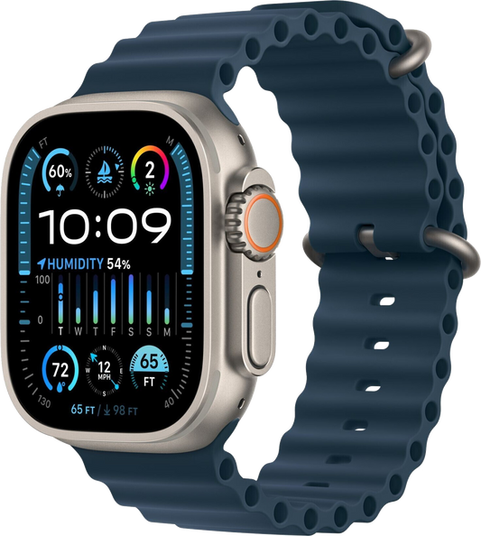 Apple Watch Ultra 2 LTE Silber Titan 49mm Ocean Armband Blau 3M577 - Ohne Vertrag