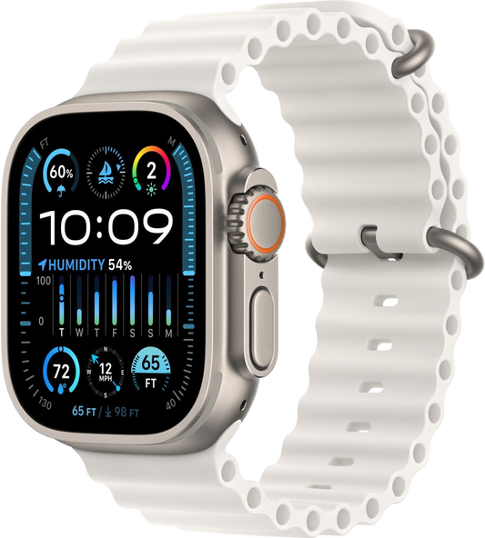 Apple Watch Ultra 2 LTE Silber Titan 49mm Ocean Armband Weiß MREJ3 - Ohne Vertrag