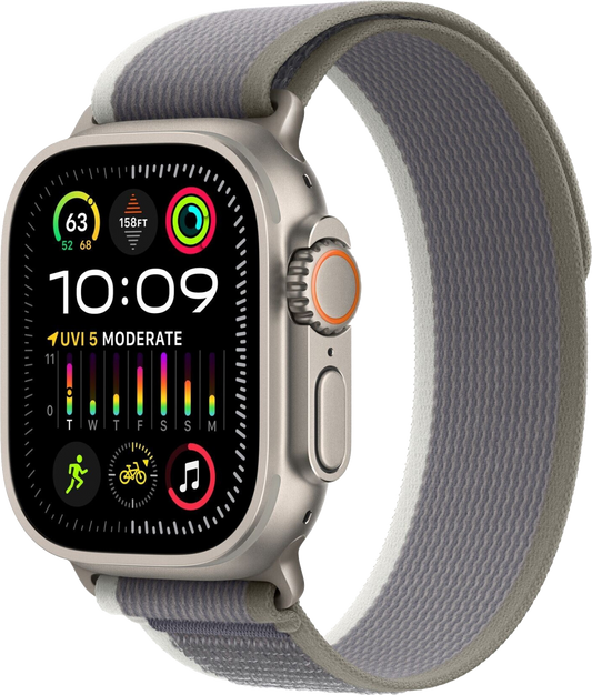 Apple Watch Ultra 2 LTE Silber Titan 49mm Trail Loop Grün/Grau M/L MRF43F - Ohne Vertrag