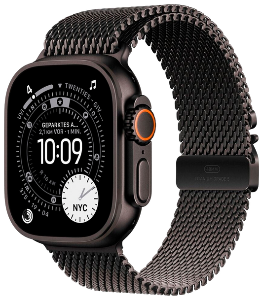 Apple Watch Ultra 3 5G Schwarz Titan 49mm Milanaise Armband Schwarz L MF1T4 - Ohne Vertrag
