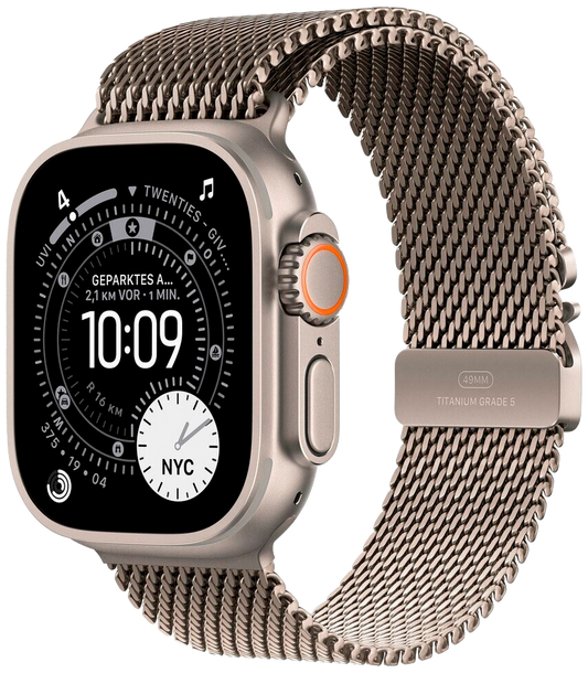 Apple Watch Ultra 3 5G Silber Titan 49mm Milanaise Armband Natur M MEWY4 - Ohne Vertrag
