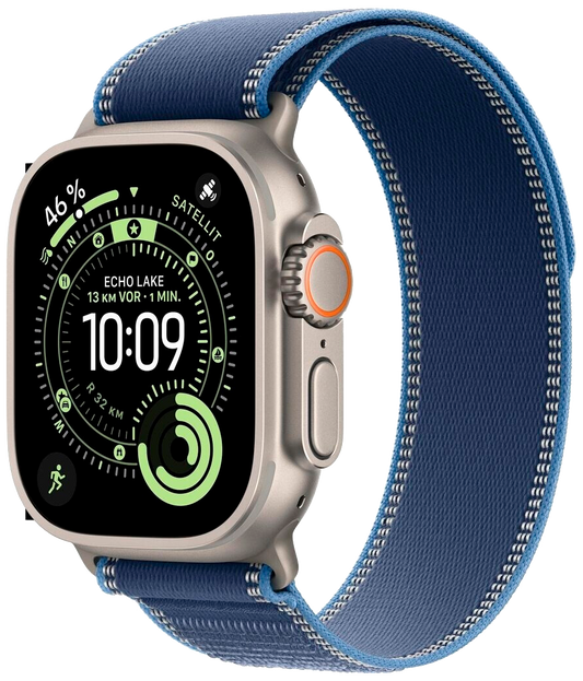 Apple Watch Ultra 3 5G Silber Titan 49mm Trail Loop Blau/Hellblau M/L MEWU4 - Ohne Vertrag