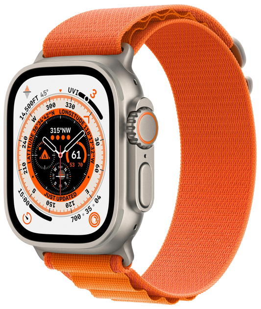 Apple Watch Ultra LTE silber Titan 49mm Alpine Loop Orange Large MQFM3 - Ohne Vertrag
