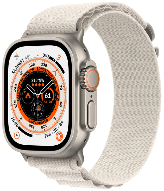 Apple Watch Ultra LTE silber Titan 49mm Alpine Loop Starlight Medium MQFR3 - Ohne Vertrag