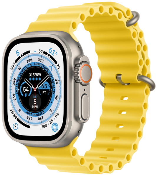 Apple Watch Ultra LTE silber Titan 49mm Armband Ocean Gelb MNHG3 - Ohne Vertrag