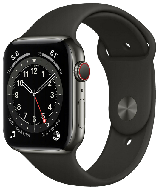 Apple Watch 6 LTE Graphit Edelstahl 44mm Sportarmband Schwarz M09H3 - Ohne Vertrag