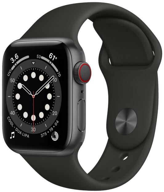 Apple Watch 6 LTE Space Grau Aluminium 40mm Sportarmband Schwarz M06P3 - Ohne Vertrag