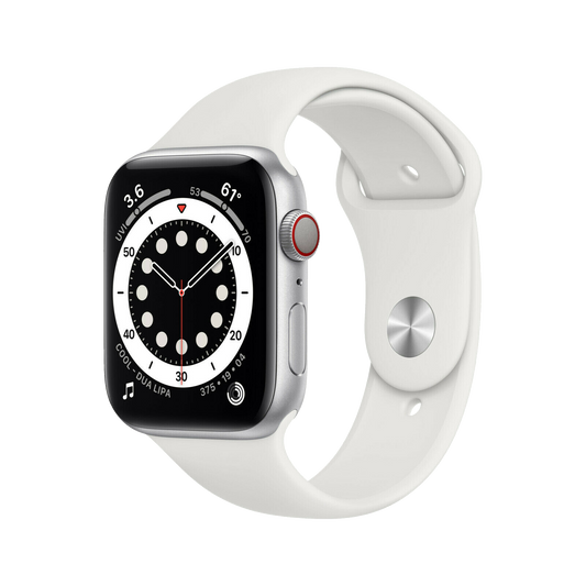 Apple Watch 6 LTE Silber Aluminium 44mm Sportarmband Weiß MG2C3 - Onhe Vertrag